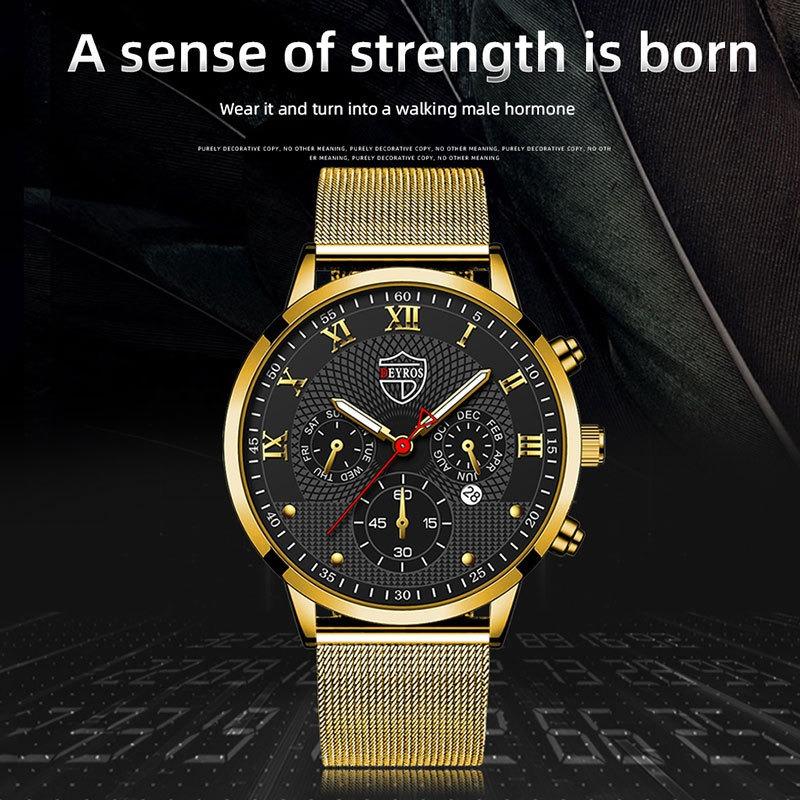 Modische Herrenuhr aus Edelstahl, leuchtende Kalender-Quarzuhr für Herren