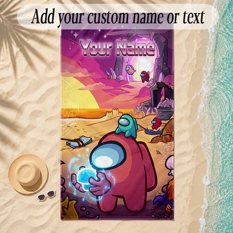 Beach TowelAmong Us Custom Name Text Personalized Soft Towel for Beach Pool Indoor Home Decor Gift