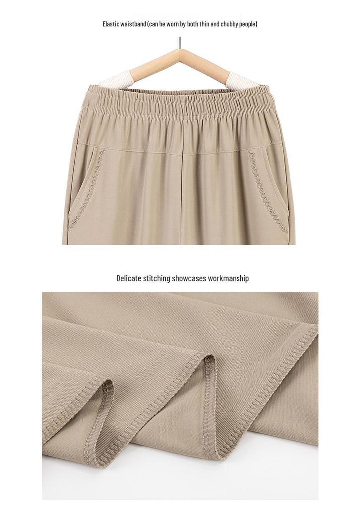 Women's Plus Size High Waist Elastic Pants for Middle-aged and Elderly - Summer Thin, Loose, Seven/Nine-point Grandma Style