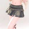 Women's Blue Black Riveted Belt Denim Skirt Y2K Harajuku High Street Fashion Sexy A-line Mini Skirt Summer Clothing