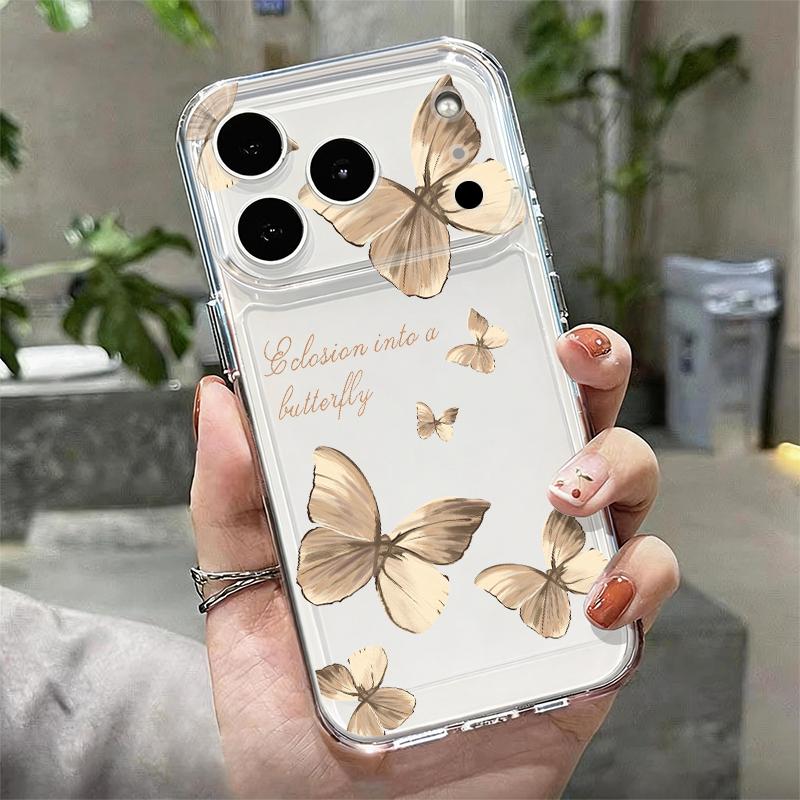 Shockproof Clear TPU Case For iPhone 17 16 Pro 15 14 13 12 Pro Max 11 Transparent Soft Silicone Butterfly Pattern Phone Cover