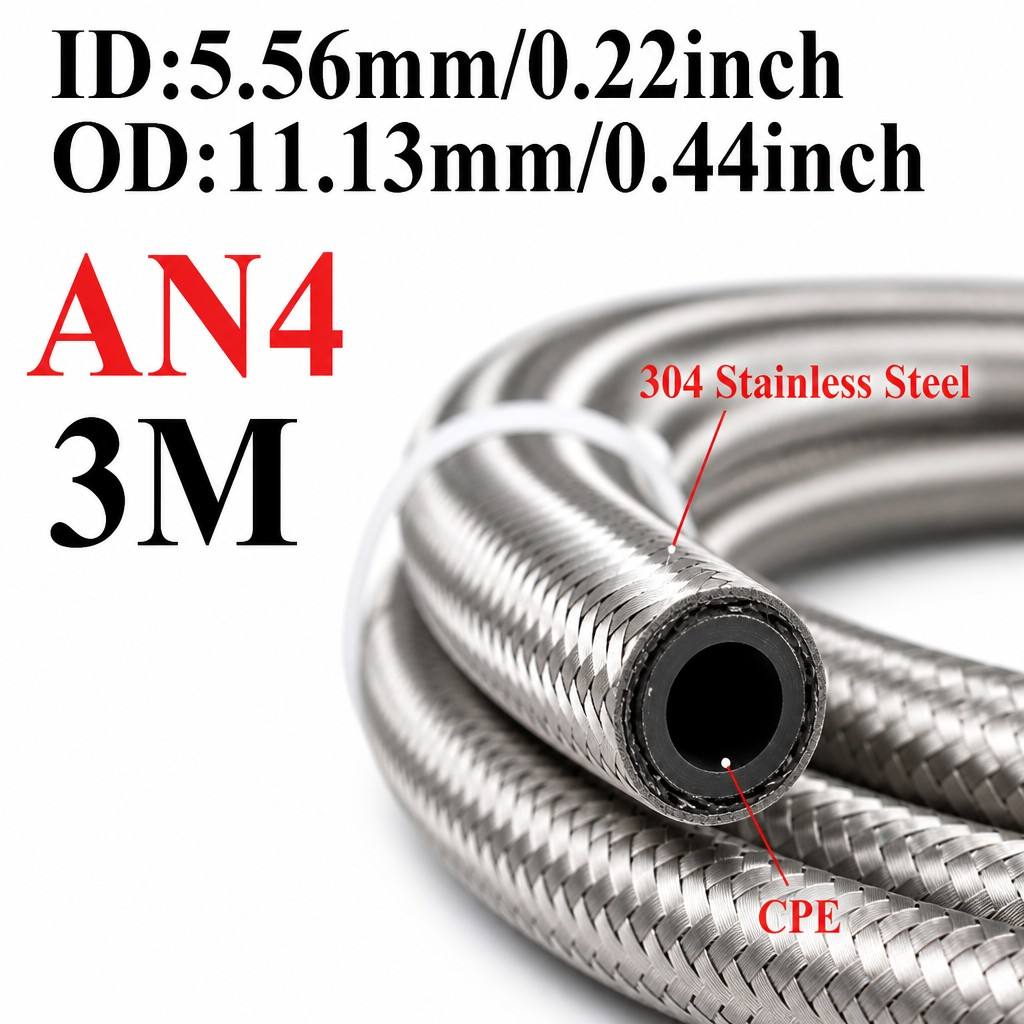 AN4 AN6 AN8 AN10 AN12 Universal Stainless Steel Braided Rubber Fuel Hose Oil Gas Cooler Line Pipe Tube For Car Universal 1M-4M