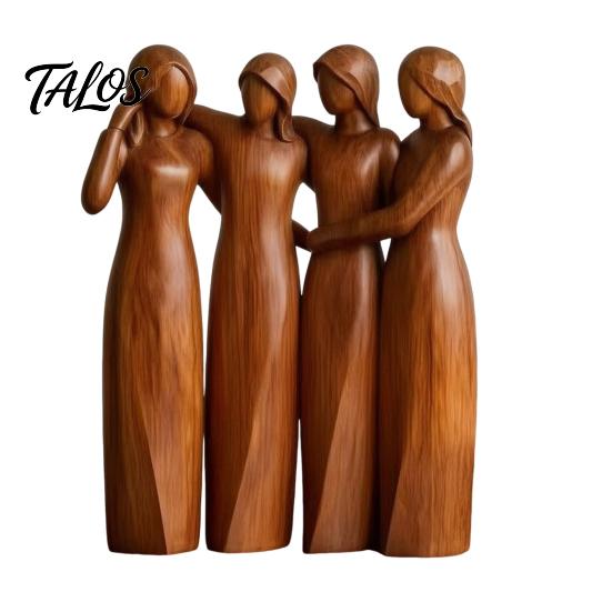 Home Decor Accents Sisterhood Wooden Figurine, Handcrafted Friendship Sculpture for Living Room Artistic Decorations Bedroom Tabletop Ornament,