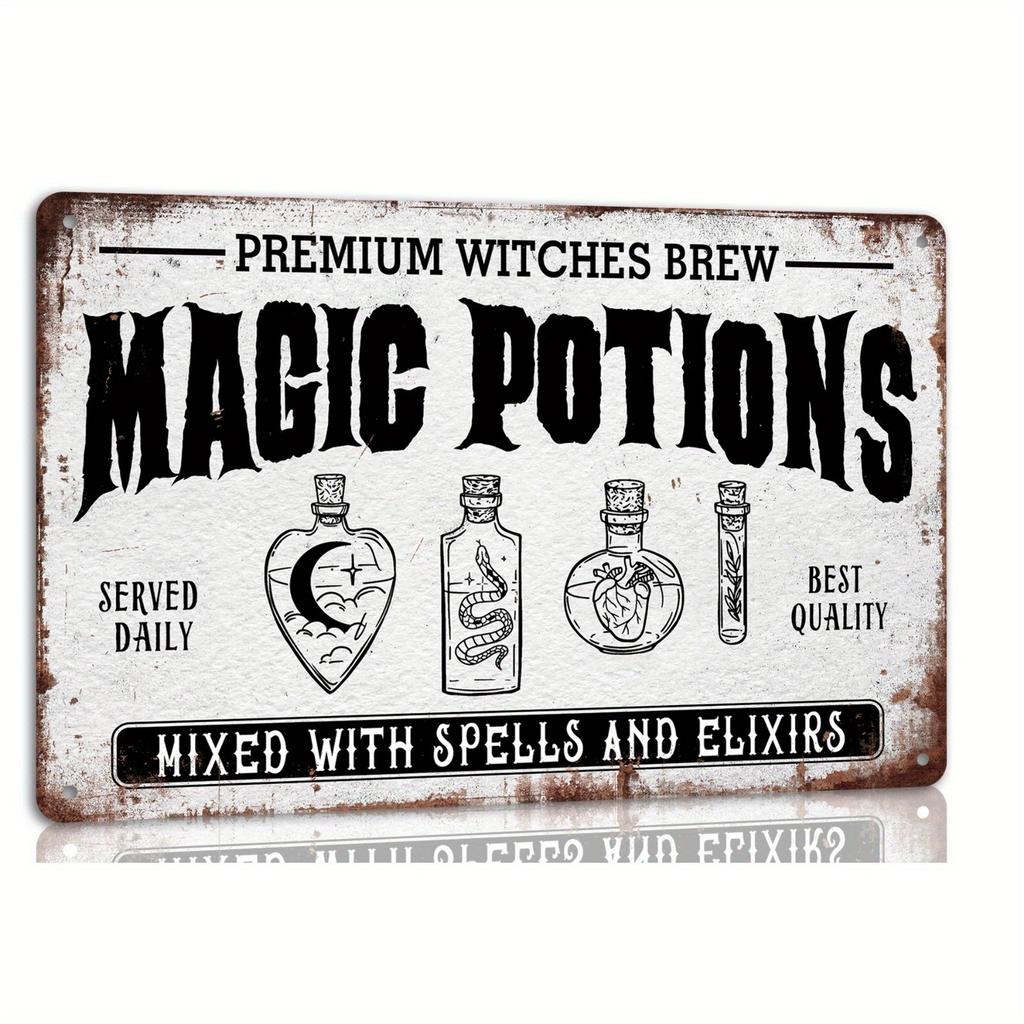 An AntiqueStyle Magic Potion Metal Sign Witchs and Panacea Theme MultiPurpose Wall Hanging with PreDrilled Holes f