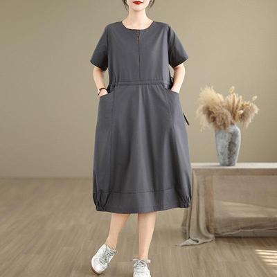 Short Sleeve Plus Size Cotton Vintage New In Dresses for Women Casual Loose Long Summer Dress
