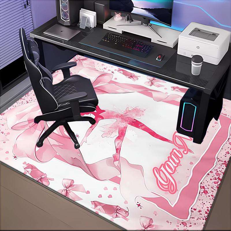 1PC Custom Name Pink Ribbon Ballet Dance Theme Floor Mat Ideal for Living Room, Game Rooms, Office, Bedroom,Floor Mat Playful Design