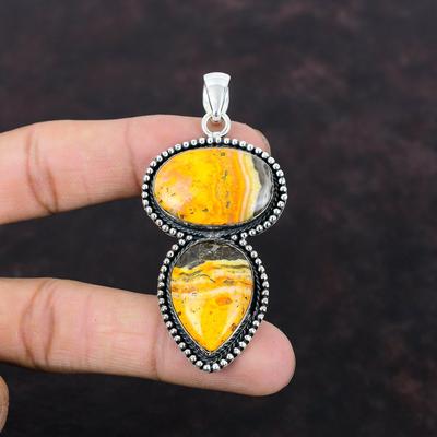 Bumble Bee Jasper Pendant Vintage Pendant 925 Sterling Silver Pendant Handmade Boho Jewelry Gemstone Pendant Gift For Friend Elegant Jewelry