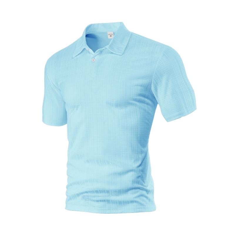 Solid Color Polyester Small Grid Lapel Shirts Men's Short Sleeve Polo Shirts