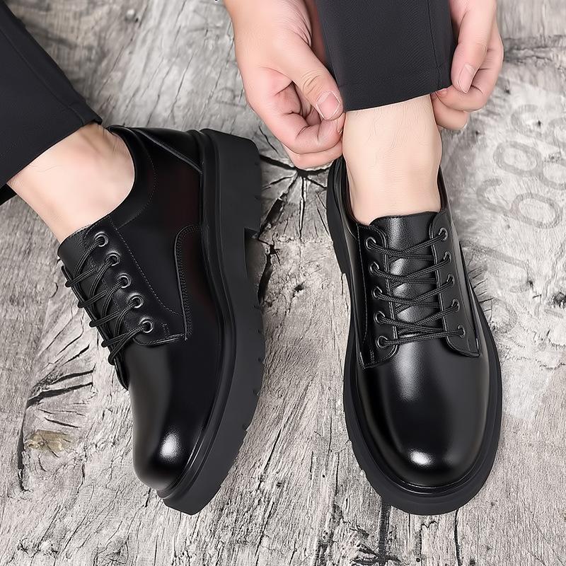Fashion New Fashion Leather Shoes for Men Solid Color Casual Shoes Lace Up Driving Shoes Platform Black Male Cowhide Leisure Shoes 38-44