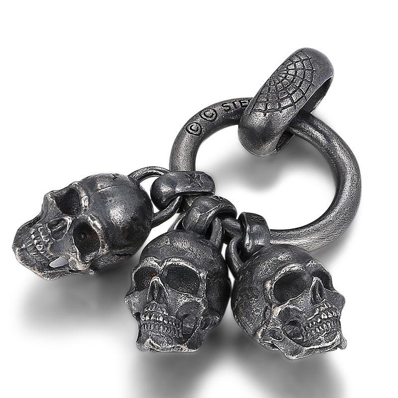 Men's Black Skull Necklace Pendant Thai Silver Retro Jewelry
