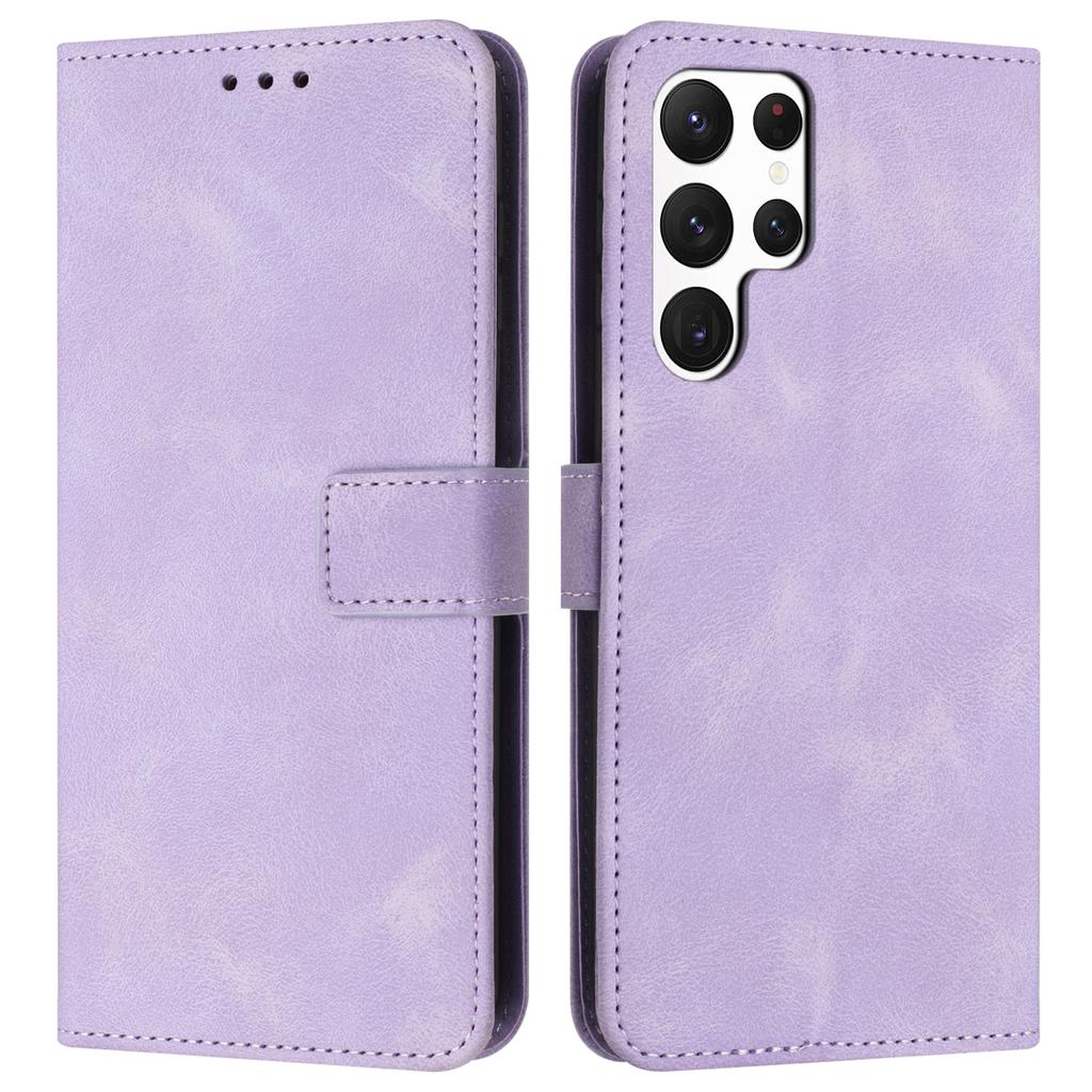 For Samsung Galaxy S25 Ultra Leather Case Solid Color Wallet Protective Phone Cover