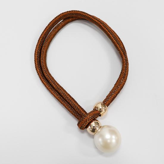 1Pc Faux Pearl Curtain Tieback, Woven Rope Adjustable Curtain Holder, Stylish Bead End Draperies Holder for Living Room Bedroom Bathroom Dormitory