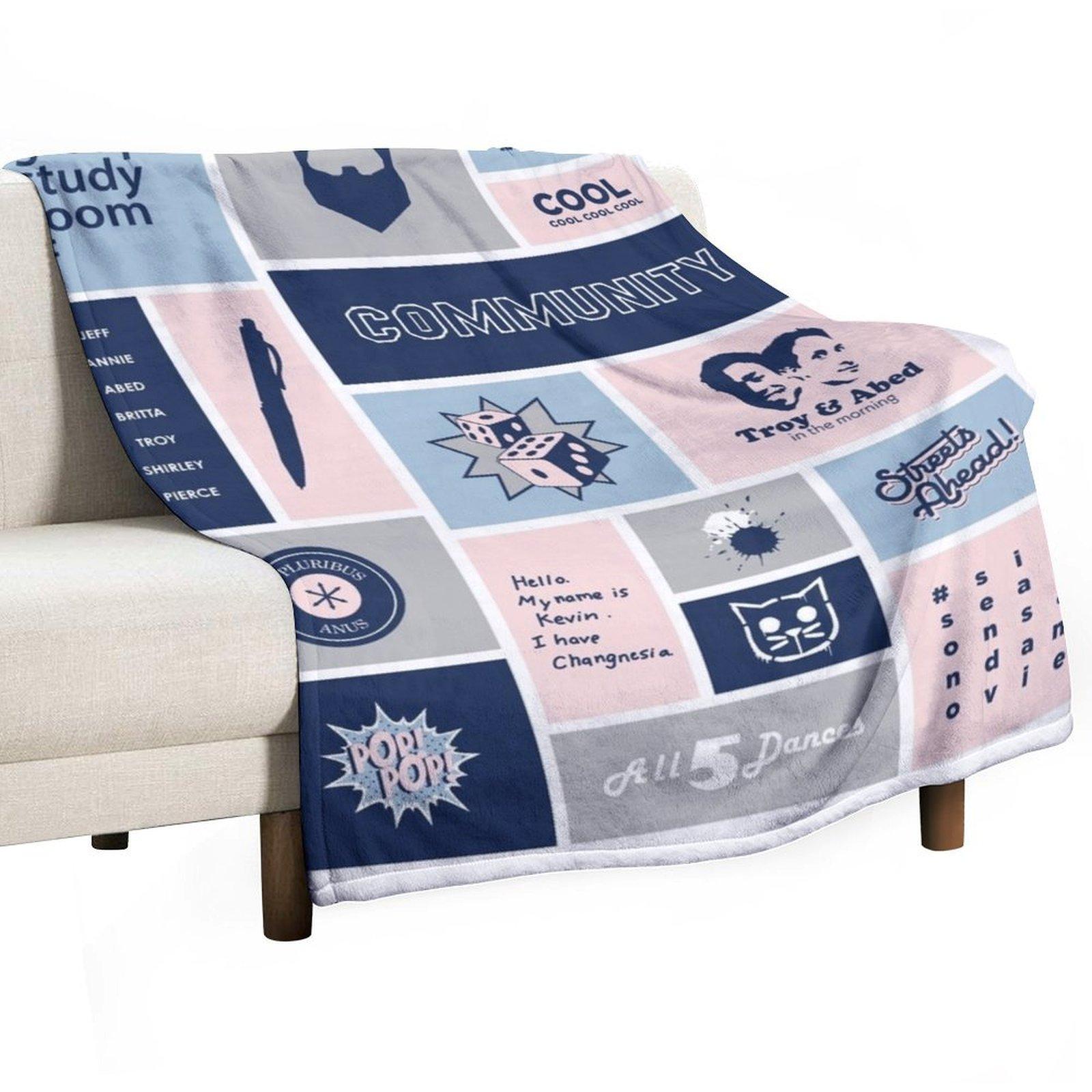 community collage gray / blue Throw Blanket Sofa Quilt Moving Soft Plush Plaid Travel Blankets 30x40in