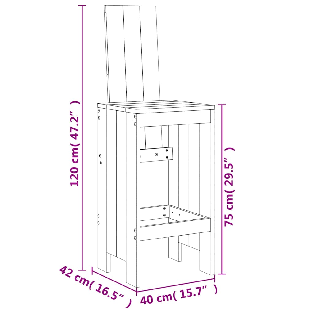 Bar Stool 2 pcs. 40 x 42 x 120 cm Solid Pine Wood