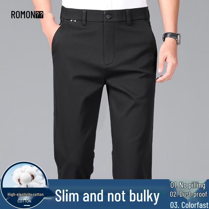 ROMON Men's Spring/Summer Straight-Fit Casual Pants