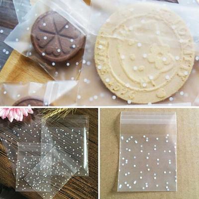 100 PCS Gift Cookie Baking White Dots Plastic Packaging Bag Seal OPP Self Adhesive
