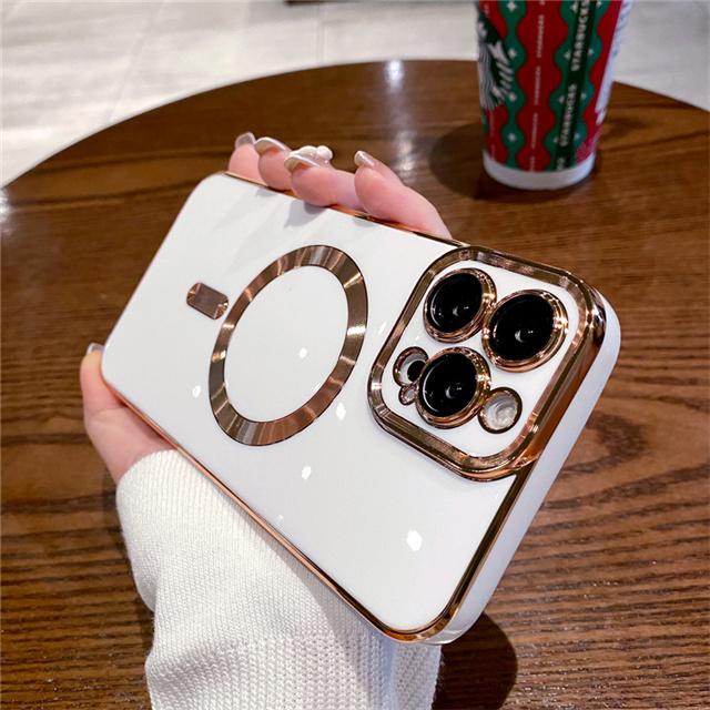 Für Magsafe Magnetic Square Plating Bumper Case für iPhone 11 12 13 14 Pro Max Luxus Silikonlinsen-Schutzhülle 14 Pro Max