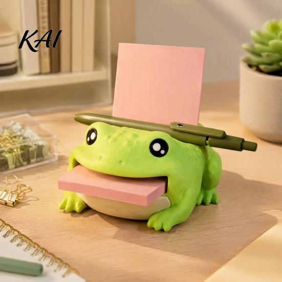 Teacher Gift Frog Note Holder, Creative Desk Organizer with Pen Stand And Memo Stationery Dispenser, Cute Animal Storage Case for Office Home