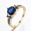 Blue Crystal Round Stone Engagement Rings for Women Vintage Gold Color Wedding Bands Birthstone Jewelry Mother's Day Gifts