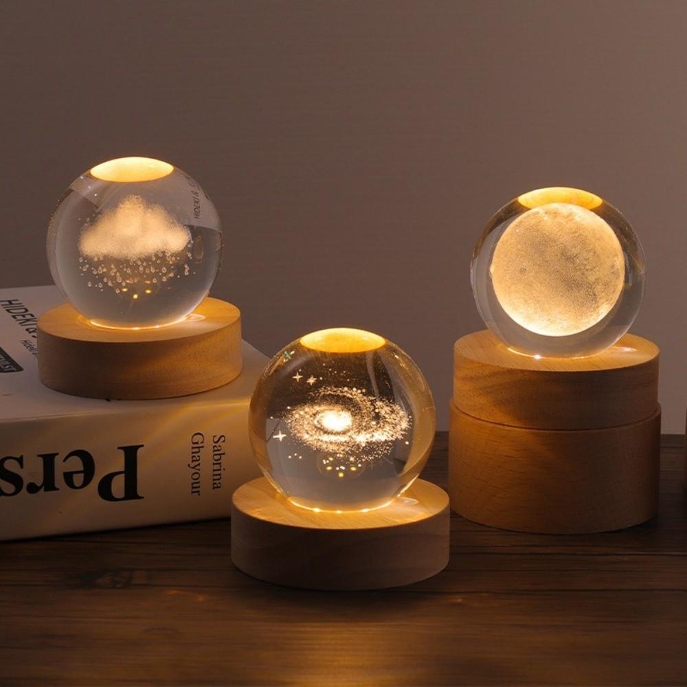 Crafts With LED Stand 3D Crystal Ball Laser Engraved 6cm Universe Gifts Unique 3D Solar System Crystal Ball Night Light