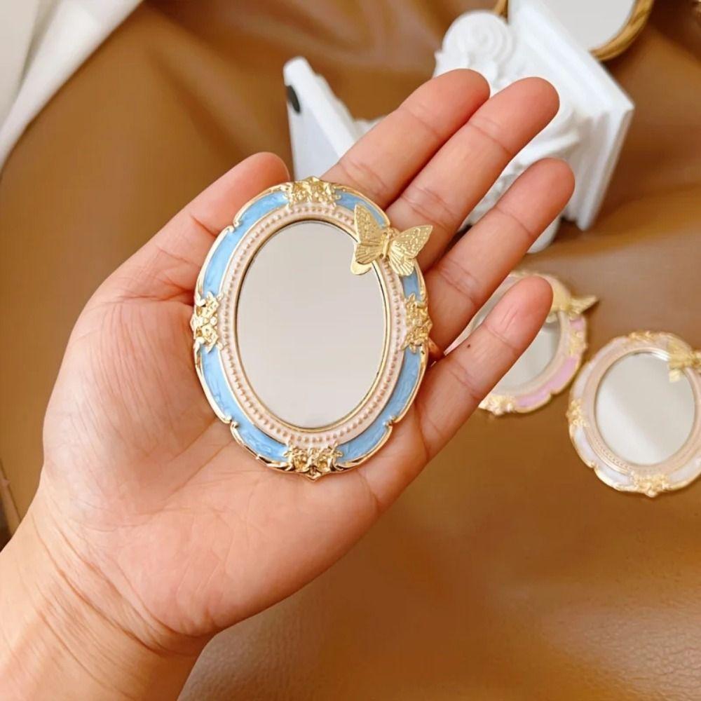 Romantic Antique Handheld Makeup Mirror Reliefs Portable Mirror Mini Retro Makeup Mirror  Gift