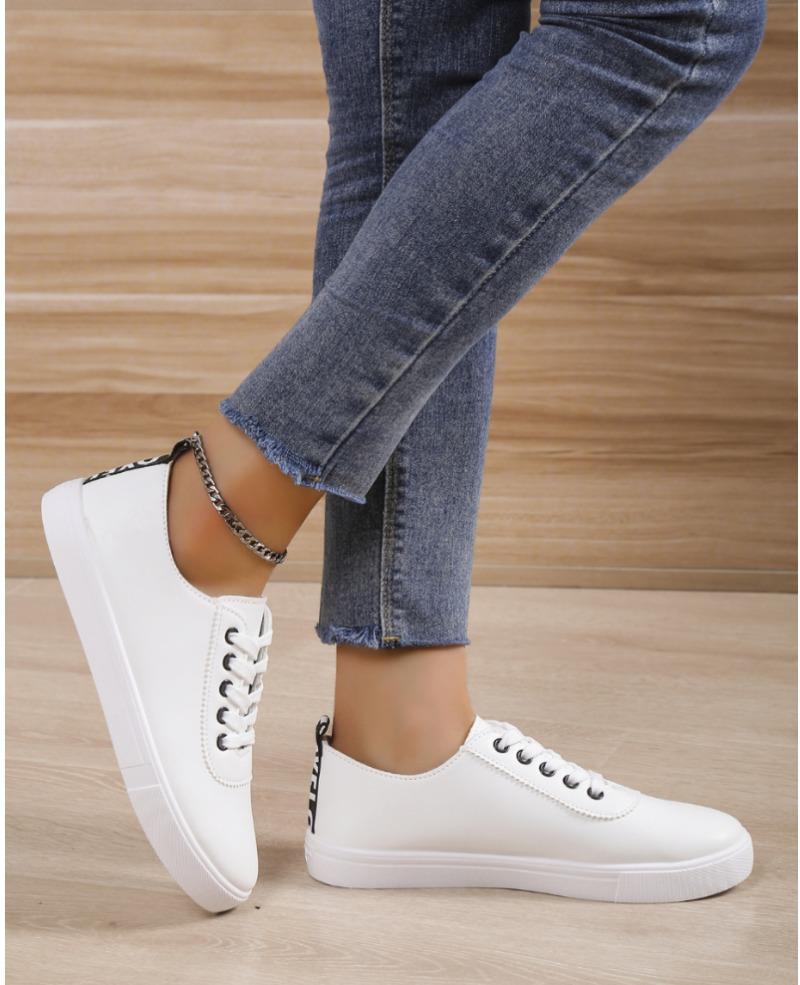 Mode Nouveaux Mocassins d'Automne pour Femmes Bout Rond Chaussures à Lacets pour Femmes Antidérapantes Extérieur Décontracté Mocassins Plateforme Robe Toile Blanc Cassé Chaussures