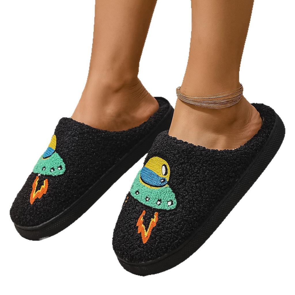 Fashion Platform Fluffy Slippers Women House Plush Cartoon Cowboy Designer Winter Shoes Girls Flats Home Fashion Footwear Large Size