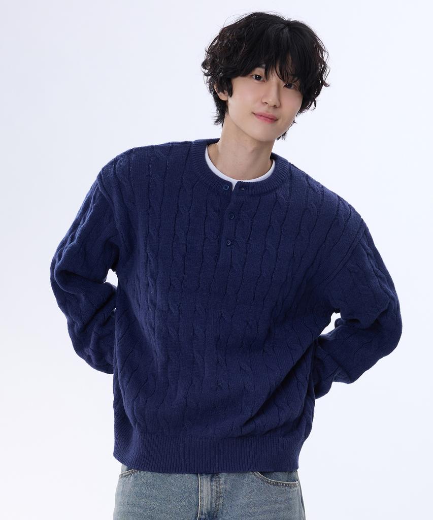 GHOST REPUBLIC Cable Henley Neck Knit 4 Colors Gkm-161