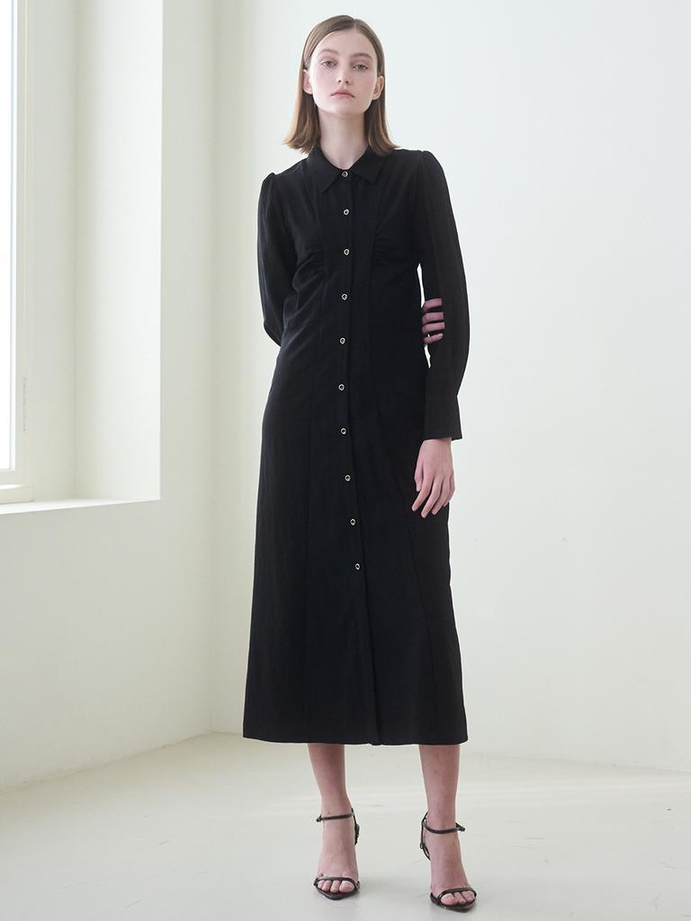 NOUVE Front Shirring Shirts Dress - Black