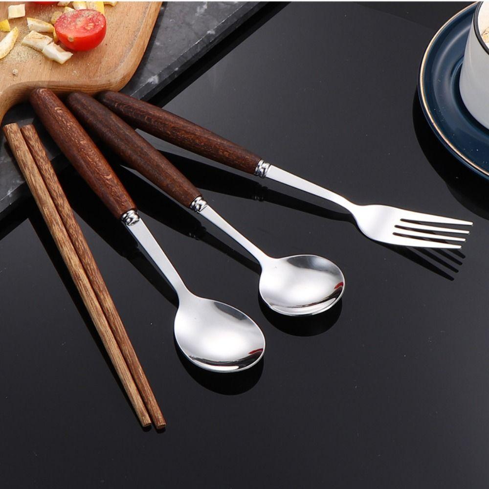 4Pcs Stainless Steel Chopsticks Fork Spoon Set Vintage High-end Portable Tableware Set Reusable Durable Outdoor Dining Set