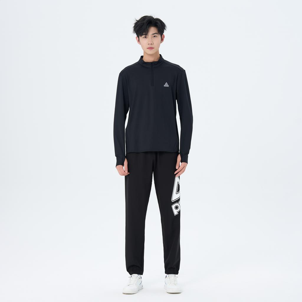 Peak Knitted Triangle Logo Long Pants Half-Zip Stand Collar Sports Leisure Fitness Set Unisex sets Black PK371701