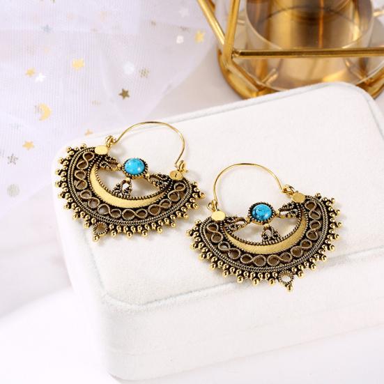 Ethnische hohle Muster künstliche Türkis Kronleuchter baumeln Ohrringe Frauen Geschenk