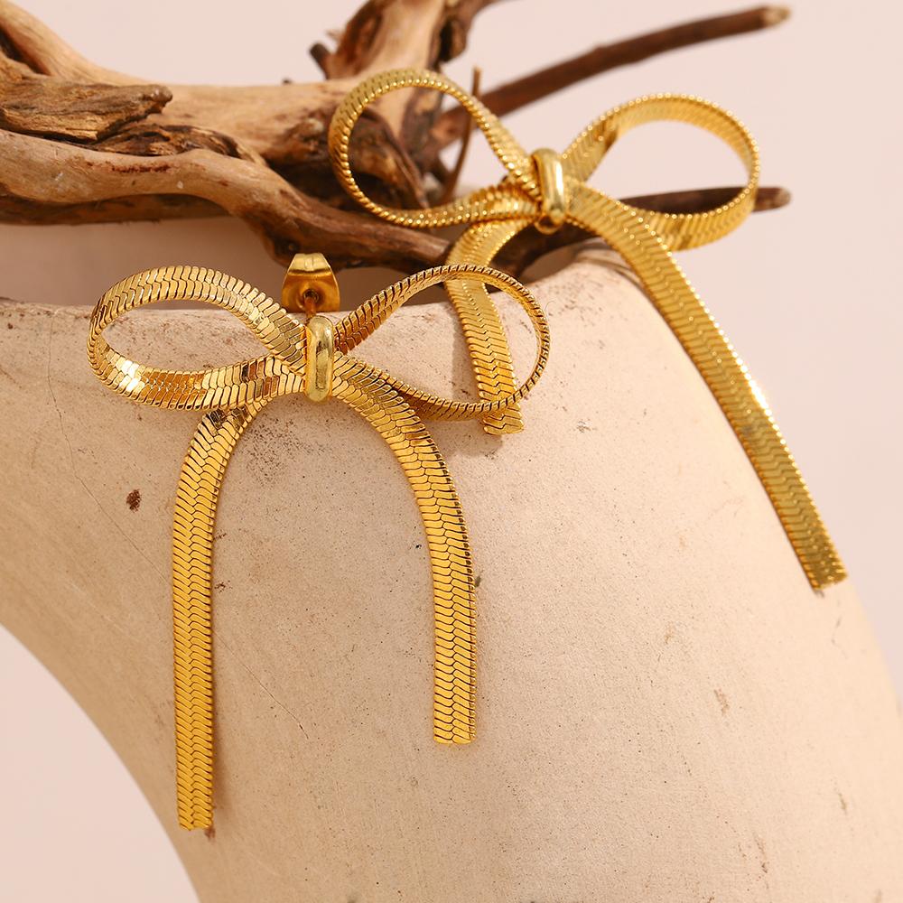 MamacitaSlay Stainless Steel Blade Chain Bowknot Tassel Earrings Anniversary Waterproof Jewelry Women's Sweet Earrings Gift