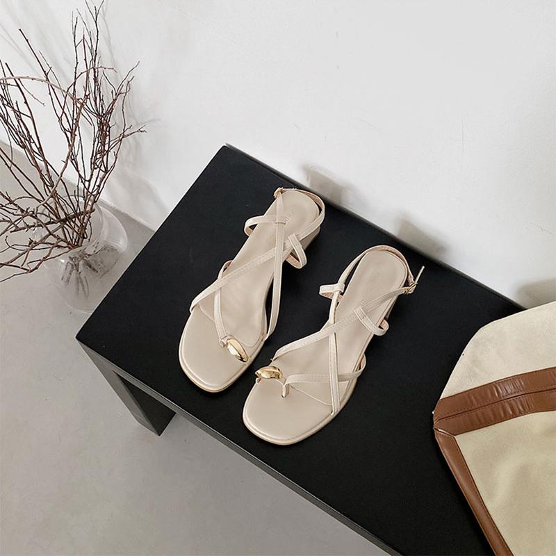 

2024 летние женские сандалии-гладиаторы, модные элегантные туфли на толстом каблуке с застежкой на носок, женские пляжные сандалии для отдыха и отдыха Size 35(foot 22.5cm) бежевый