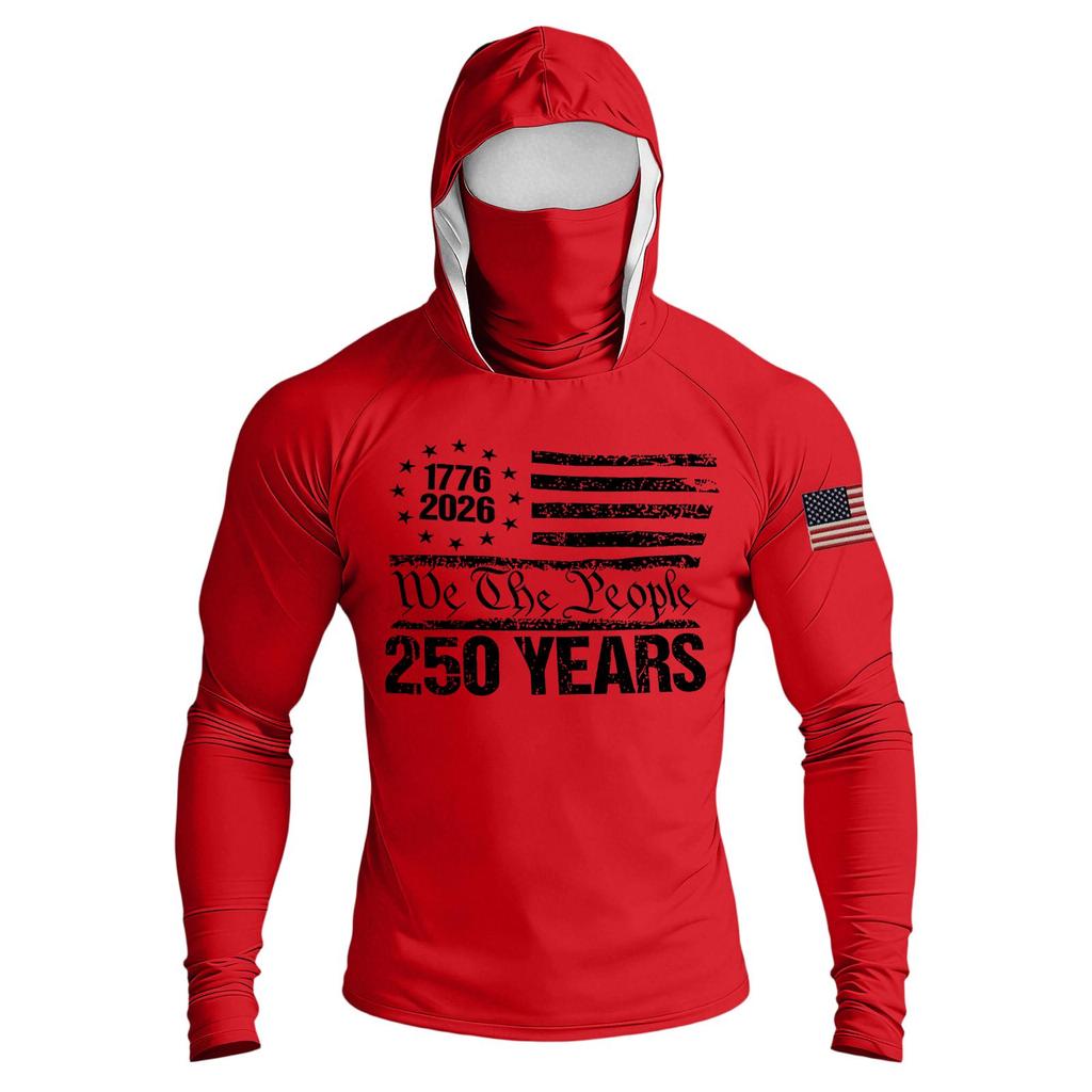 Men's Casual Raglan Sleeve Hooded Long Sleeve Sun Protection Shirt Lightweight Breathable Outdoor Activewear with Face Cover
