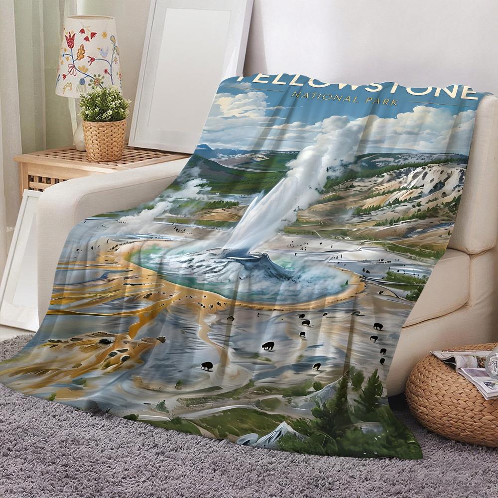 Yellowstone National Park Throw Flannel Throw Blanket: Soft Kid-Friendly Warm Anti-Static All Season Washable Couch Bed Home