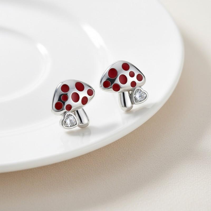 Elegant Mushroom Stud Earrings Women Post Copper Plated Fashion Sweet Minimalist Jewelry
