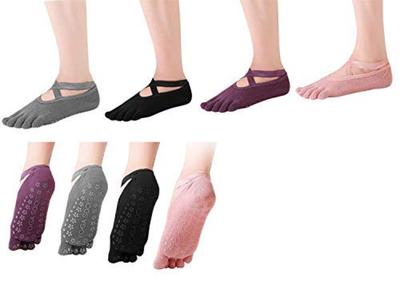 Meias de Yoga com Meias para Desporto e Tamanhos Conjunto de 4 Win.Deeper Femininas Cinco Dedos Antiderrapantes para Exterior, 22-25cm, (Conjunto C)