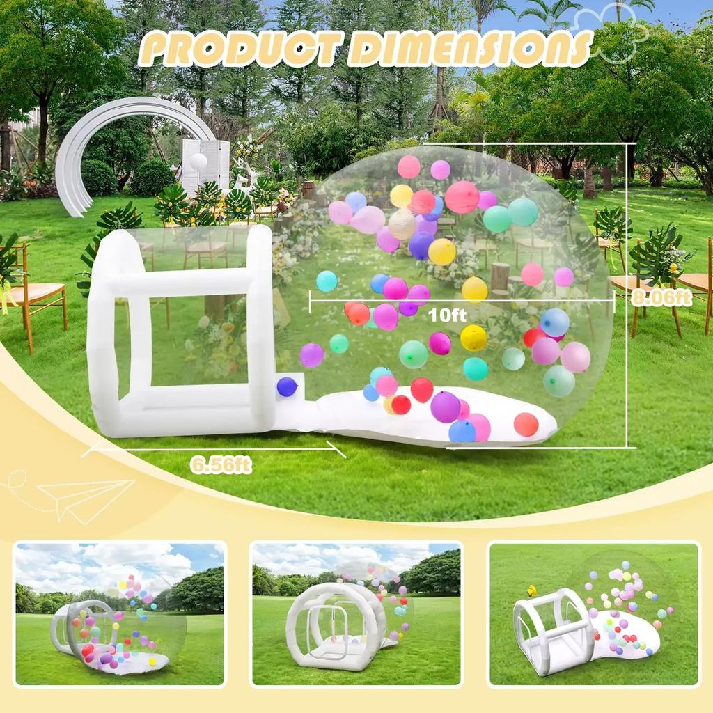 Inflatable Bubble House Clear PVC Dome Tent with Blower Quick Inflation 3-5 Min for Kids Party Backyard Garden Outdoor Play CE EN71 Certified