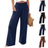 Damskie elastyczne spodnie z wysokim stanem, o swobodnym kroju, z szerokimi nogawkami, długie spodnie, spodnie z kieszeniami