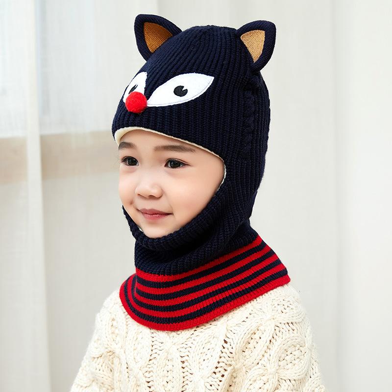 Children's Hats Autumn and Winter Girls Fleece Ear Protection Scarf Baby Winter Windproof Face Protection Integrated Wool Hat
