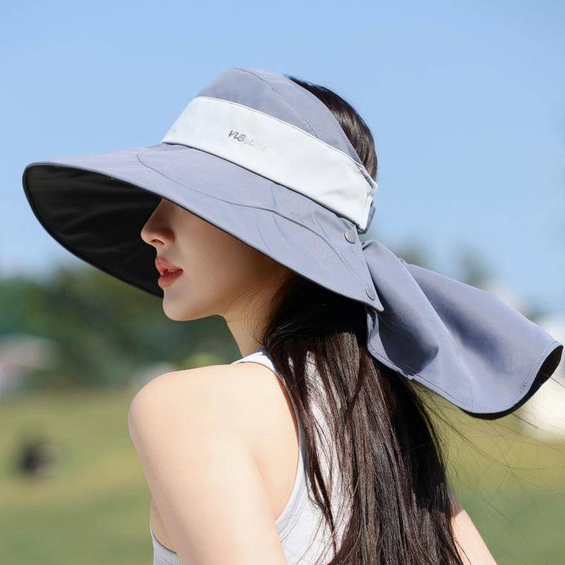 Fashion High Sense Big Brim Shawl Empty Top Hat Outdoor Uv Protection Sunshade Neck Bucket Hat