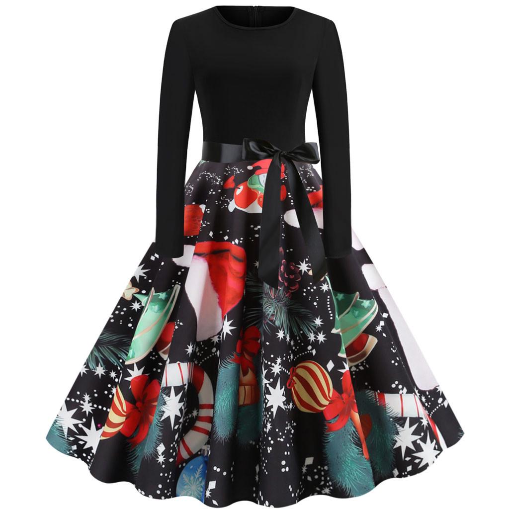 

Женское винтажное платье для выпускного вечера с длинным рукавом в стиле Рождества 1950-х годов для домохозяйки