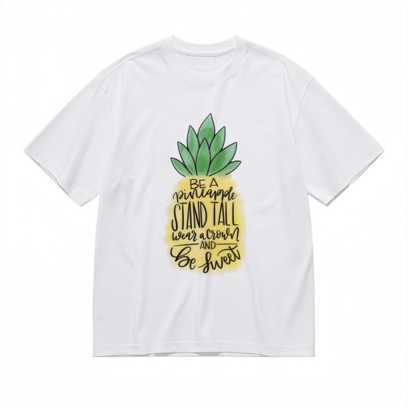 

Women s Trend Classic T-Shirt Yellow Black Sweet Pineapple Slogan White Tee S