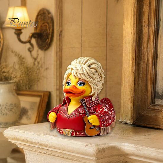 Ikona country hudby Pamětní dárek Parton Duck, Figurka Dolly Duck, Soška, Malý stolní dekorativní prvek s tématem kytary Socha pro