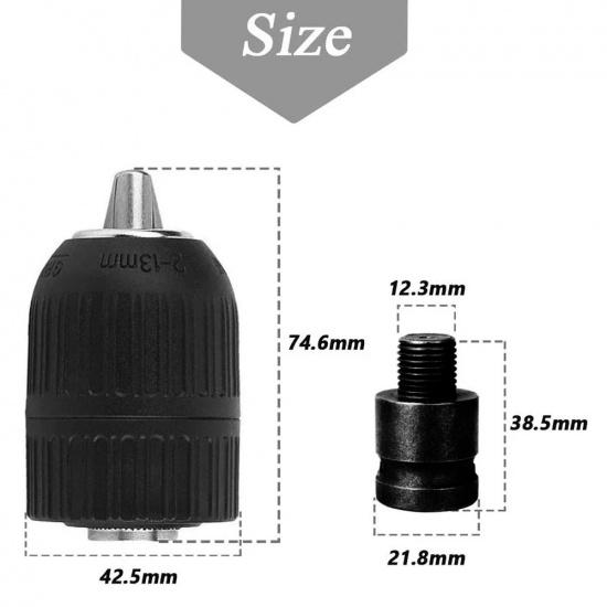 Keyless Drill Chuck,Clamp Range 2mm~13mm(0.08"~0.51"),1/2-20UNF Quick Grip Chuck with 1/2inch Chuck Socket Square Female Adapter Tire Chucks 1