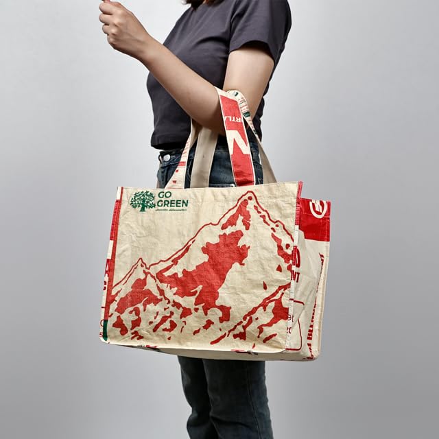 Marushin Reusable Horizontal Tote Cambodia Go Green Red Fair Tote A4 415010800 Bag, Mountain, Trade, Reusable, Recycled, Bag, Horizontal, Size,