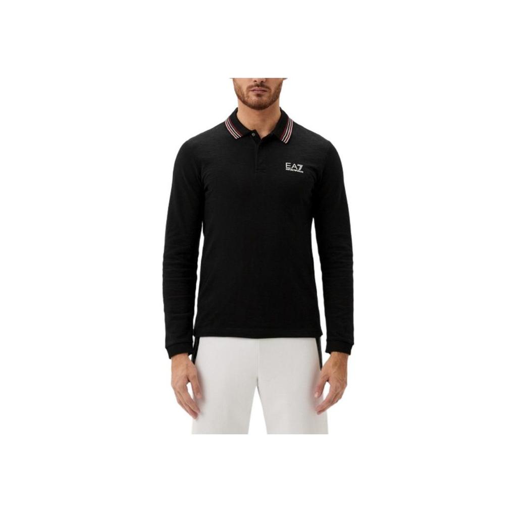 Emporio Armani EA7 SS24 Letter Print Pullover Long Sleeve Polo Shirt Men tops Black 6DPF15-PJZSZ-1200