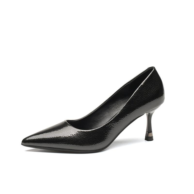 White Nude Not Tired Feet Thin Heels High Heels 2025 New Spring and Summer Temperament Pointed Small Patent Leather Single Shoes Apricot
