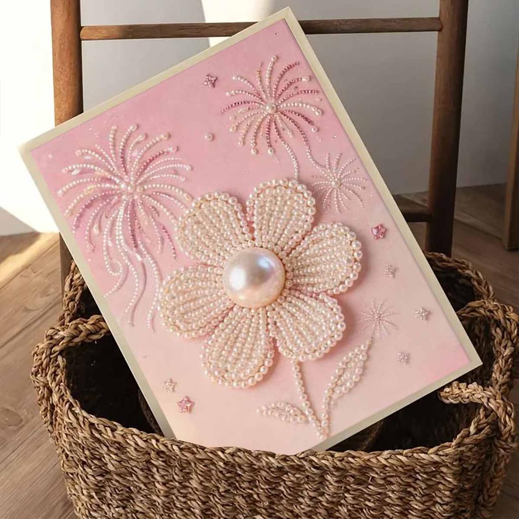 Pearl Flowers and Fireworks DIY Diamond Art Kits 15.7x19.6inch Gem Art Diamond Painting Kits Without Frame for Adults Gift Idea Home Wall Decor